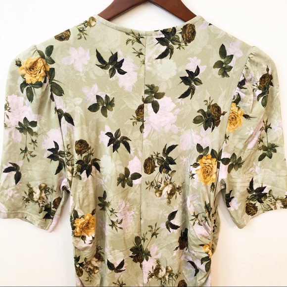 Topshop Asymmetrical Rushed Floral Green Dress NWT - Picture 3 of 7